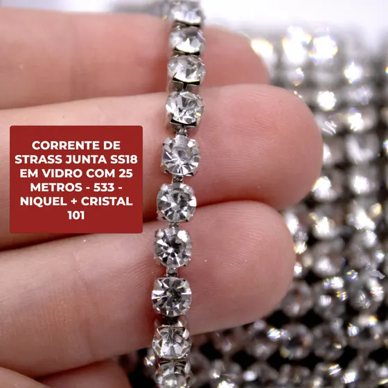 Corrente De Strass Junta Ss18 Em Vidro Com 25 Metros
