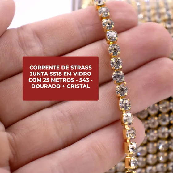 Corrente De Strass Junta Ss18 Em Vidro Com 25 Metros