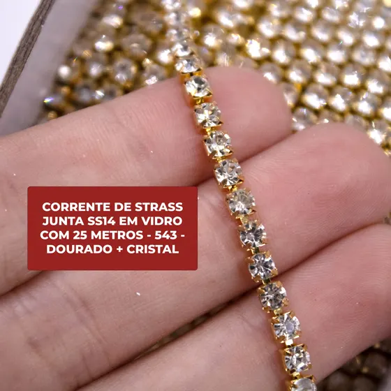 Corrente De Strass Junta Ss14 Em Vidro Com 25 Metros