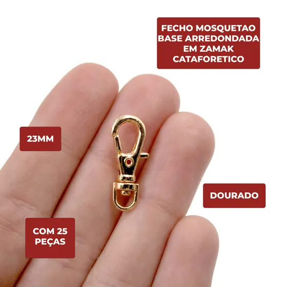 Fecho Mosquetao Base Arredondada 23Mm Em Zamak Cataforetico (25 Pc) - Dourado