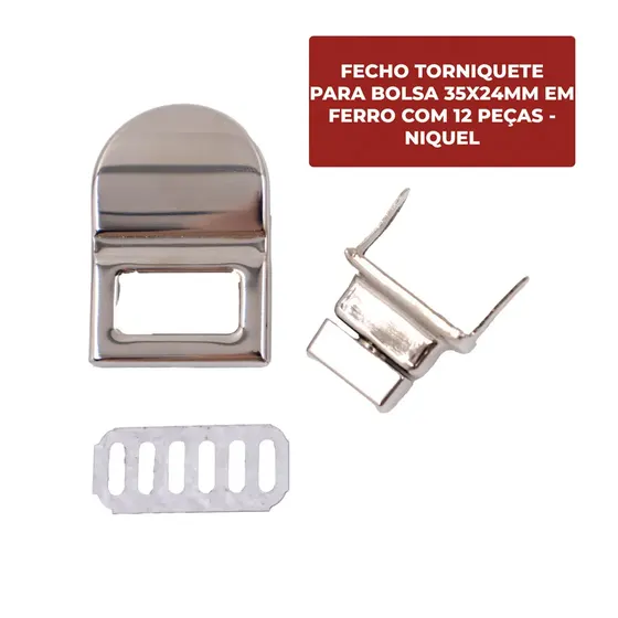 Fecho Torniquete Para Bolsa 35X24Mm Em Ferro (12 Pc) - Niquel