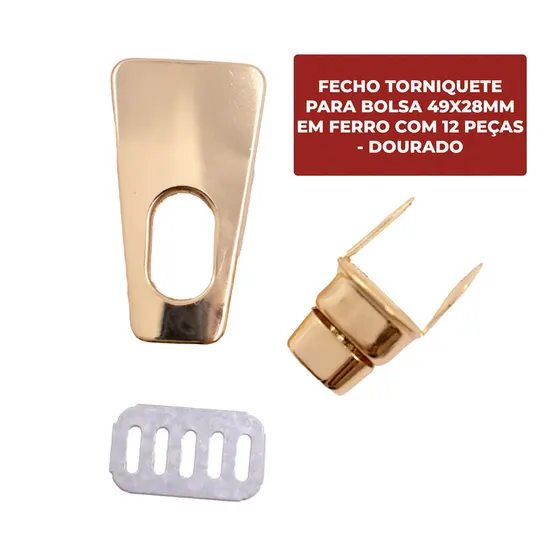 Fecho Torniquete Para Bolsa 49X28Mm Em Ferro (12 Pc) - Dourado