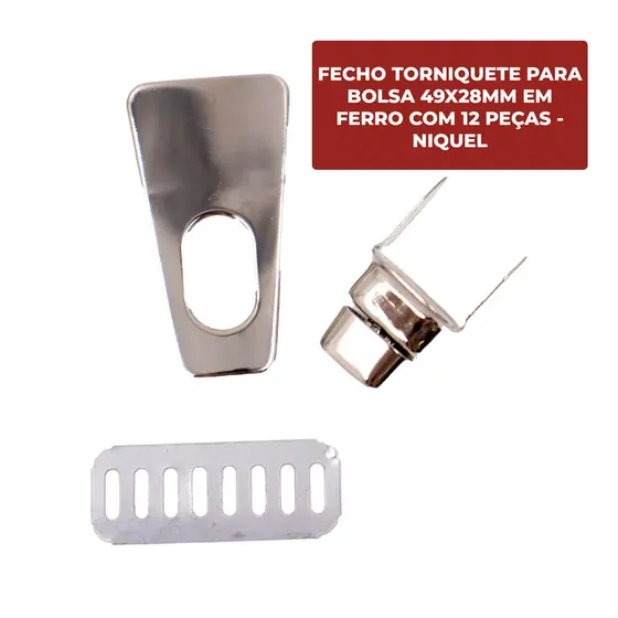 Fecho Torniquete Para Bolsa 49X28Mm Em Ferro (12 Pc) - Niquel