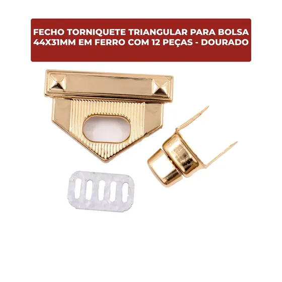 Fecho Torniquete Triangular Para Bolsa 44X31Mm Em Ferro (12 Pc) - Dourado