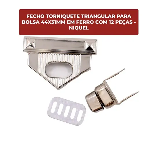 Fecho Torniquete Triangular Para Bolsa 44X31Mm Em Ferro (12 Pc) - Niquel