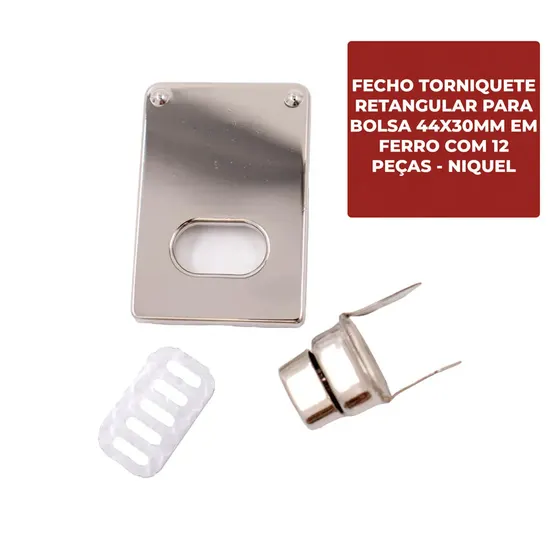 Fecho Torniquete Retangular Para Bolsa 44X30Mm Em Ferro (12 Pc) - Niquel