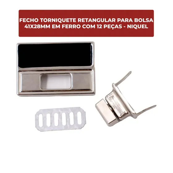 Fecho Torniquete Retangular Para Bolsa 41X28Mm Em Ferro (12 Pc) - Niquel