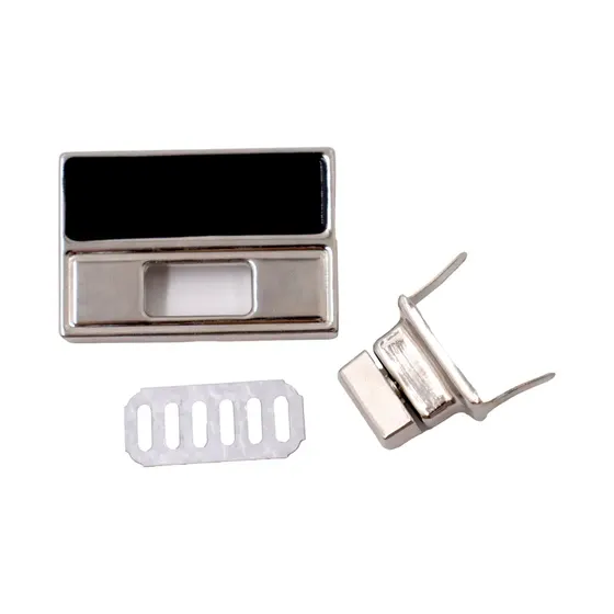Fecho Torniquete Retangular Para Bolsa 41X28Mm Em Ferro (12 Pc) - Niquel