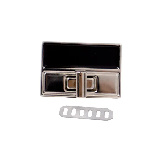 Fecho Torniquete Retangular Para Bolsa 41X28Mm Em Ferro (12 Pc) - Niquel