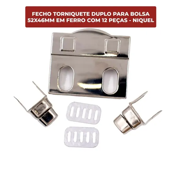 Fecho Torniquete Duplo Para Bolsa 52X46Mm Em Ferro (12 Pc) - Niquel