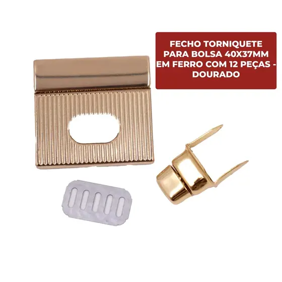 Fecho Torniquete Para Bolsa 40X37Mm Em Ferro (12 Pc) - Dourado
