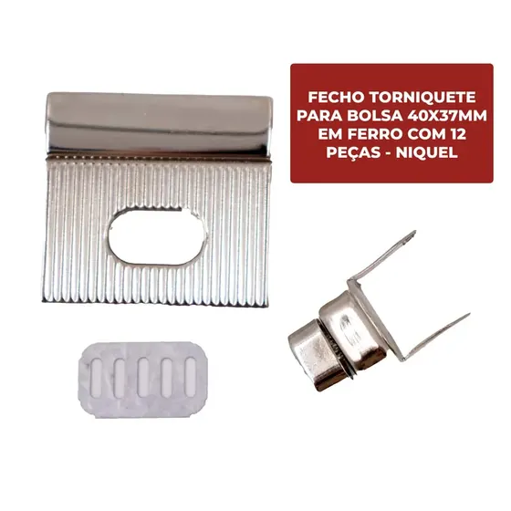 Fecho Torniquete Para Bolsa 40X37Mm Em Ferro (12 Pc) - Niquel