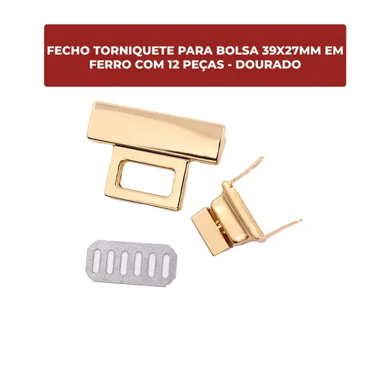 Fecho Torniquete Para Bolsa 39X27Mm Em Ferro (12 Pc) - Dourado