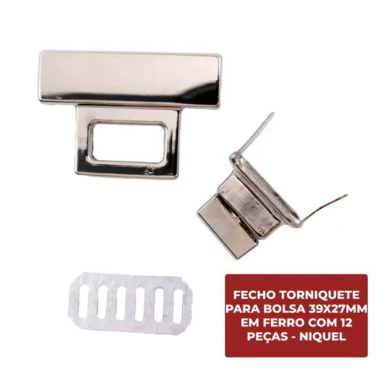 Fecho Torniquete Para Bolsa 39X27Mm Em Ferro (12 Pc) - Niquel