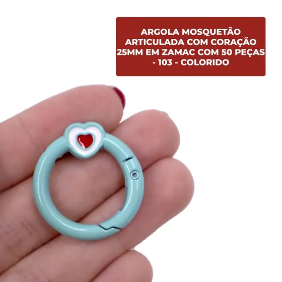Argola Mosquetao Articulada Com Coracao 25Mm Em Zamac (50 Pc)