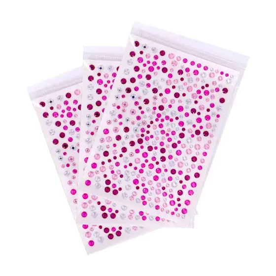 Cartela Adesiva Chaton Redondo 03-08Mm Em Acrilico Com 12 Cartelas - Vermelho E Rosa