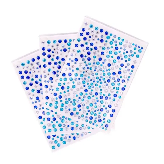Cartela Adesiva Chaton Redondo 03-08Mm Em Acrilico Com 12 Cartelas - Azul E Prata