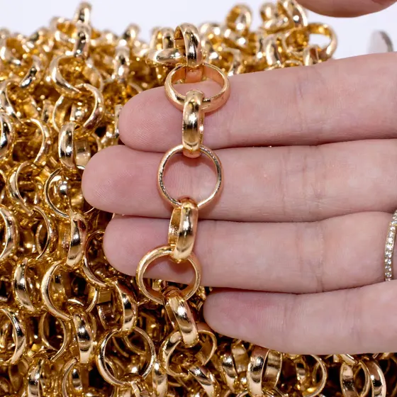 Corrente Elo Portugues 14Mm Em Aluminio Com 15 Metros - Dourado