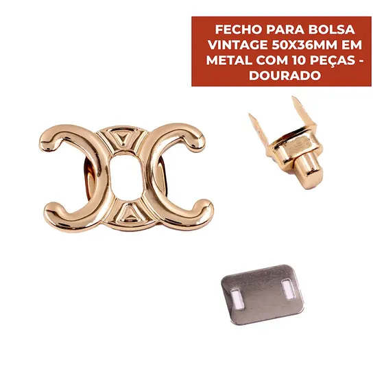 Fecho Para Bolsa Vintage 50X36Mm Em Metal (10 Pc) - Dourado