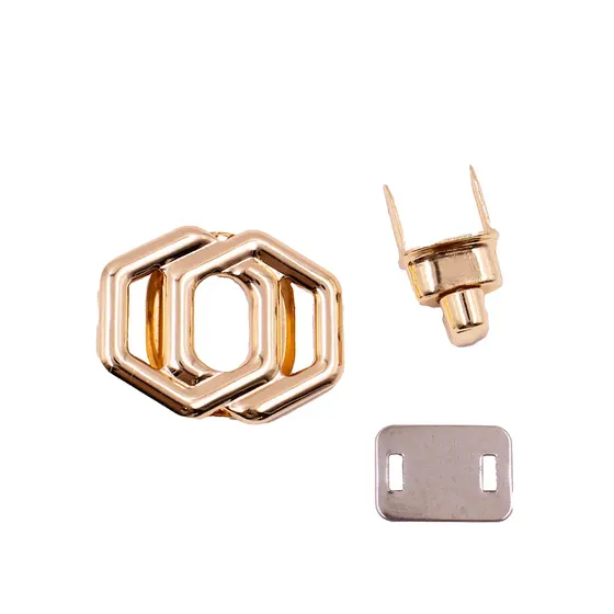 Fecho Para Bolsa Hexagonal Duplo 41X33Mm Em Metal (10 Pc) - Dourado