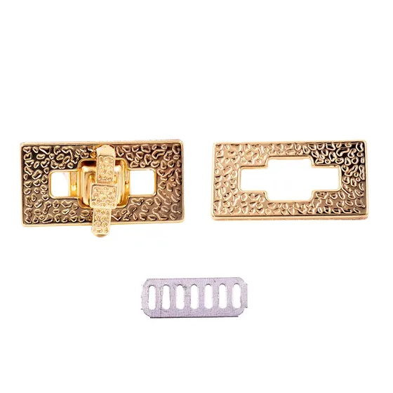 Fecho Para Bolsa Retangular Vazado 38X20Mm Em Metal (10 Pc) - Dourado