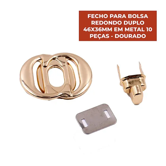 Fecho Para Bolsa Redondo Duplo 46X36Mm Em Metal 10 Pecas - Dourado