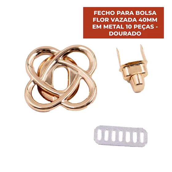 Fecho Para Bolsa Flor Vazada 40Mm Em Metal 10 Pecas - Dourado