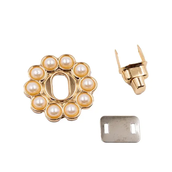 Fecho Para Bolsa Redondo Com Perolas 40Mm Em Metal (10 Pc) - Dourado