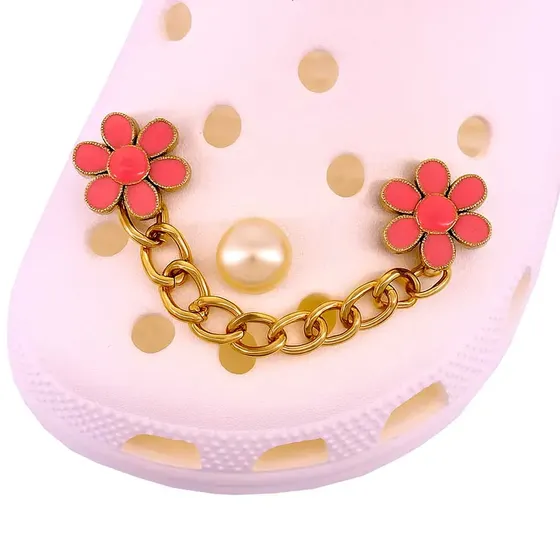 Pin Com Corrente Para Crocs Em Abs Com 50 Pecas - Modelo 3 - Dourado