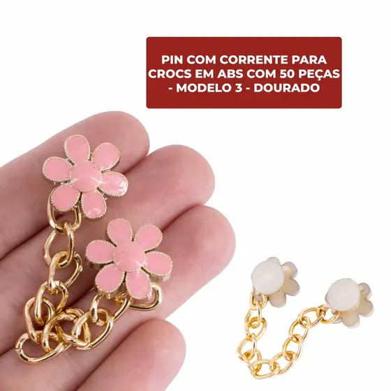 Pin Com Corrente Para Crocs Em Abs Com 50 Pecas - Modelo 3 - Dourado