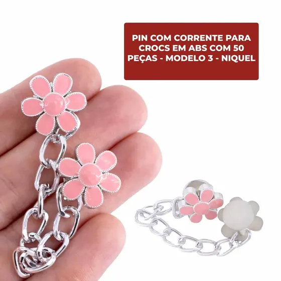Pin Com Corrente Para Crocs Em Abs Com 50 Pecas - Modelo 3 - Niquel