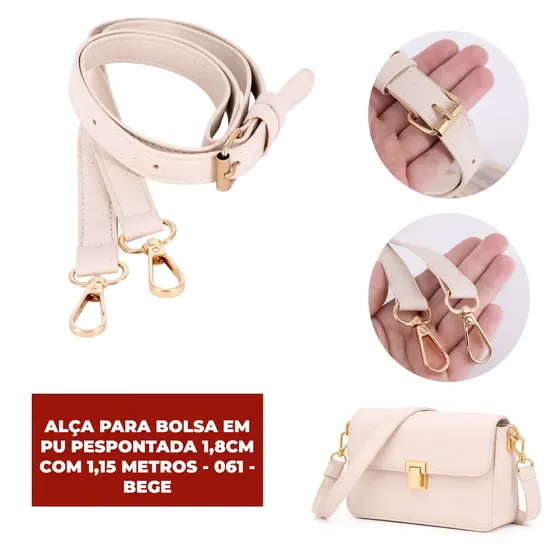 Alca Para Bolsa Em Pu Pespontada 1,8Cm Com 1,15 Metros