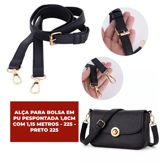 Alca Para Bolsa Em Pu Pespontada 1,8Cm Com 1,15 Metros