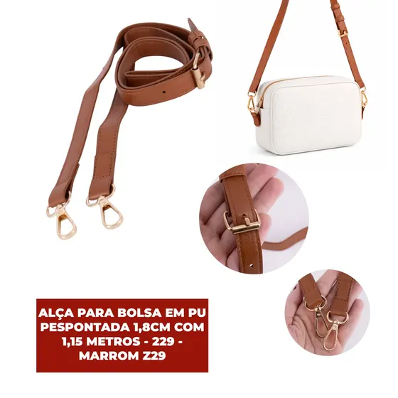 Alca Para Bolsa Em Pu Pespontada 1,8Cm Com 1,15 Metros