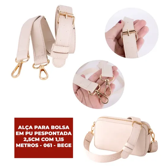 Alca Para Bolsa Em Pu Pespontada 2,5Cm Com 1,15 Metros