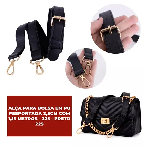 Alca Para Bolsa Em Pu Pespontada 2,5Cm Com 1,15 Metros