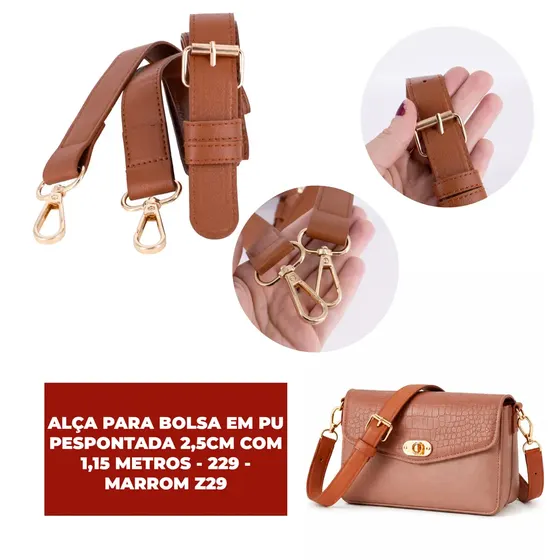 Alca Para Bolsa Em Pu Pespontada 2,5Cm Com 1,15 Metros