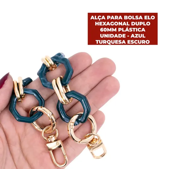 Alca Para Bolsa Elo Hexagonal Duplo 60Mm Plastica Unidade - Azul Turquesa Escuro