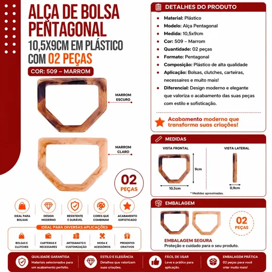 Alca De Bolsa Pentagonal 10,5X9Cm Em Plastico (2 Pc)