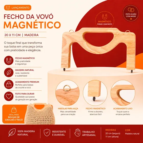 Fecho Da Vovo Magnetico 20X11Cm Em Madeira Unidade 116 - Bege 116