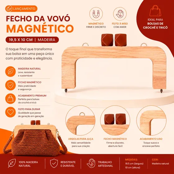 Fecho Da Vovo Magnetico 19,5X10Cm Em Madeira Unidade 116 - Bege 116