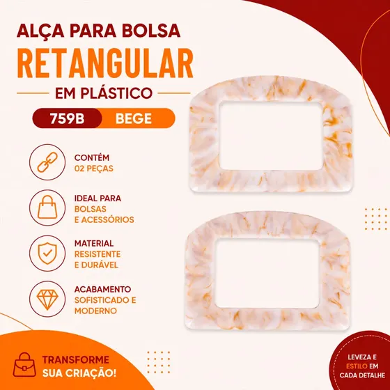 Alca Para Bolsa Retangular Em Plastico (2 Pc)