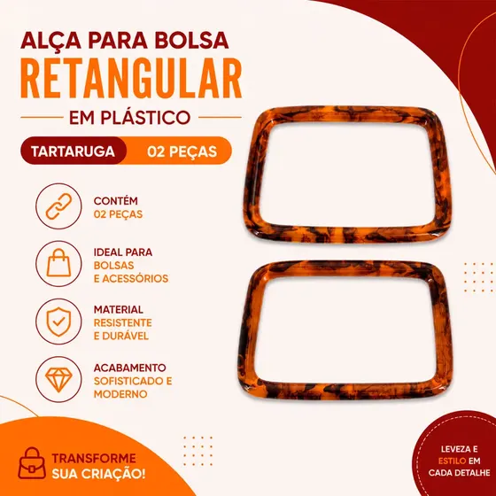 Alca Para Bolsa Retangular Em Plastico (2 Pc) - Tartaruga