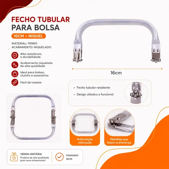 Fecho Tubular Para Bolsa 16Cm Em Ferro Unidade - 074 Niquel