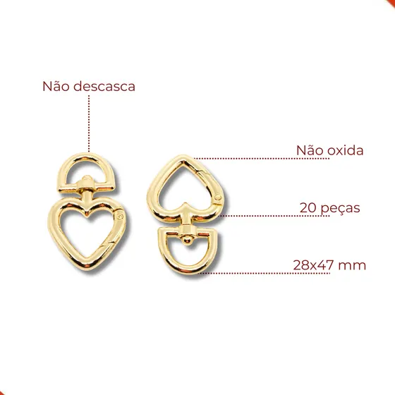 Coracao Mosquetao Articulado 28X47Mm Em Zamac (20 Pc) 073 - Dourado 073