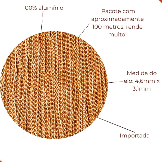 Corrente Grume 4.6X3.1Mm Em Aluminio Com 100 Metros 073 - Dourado 073