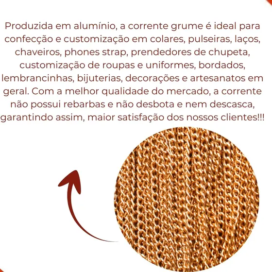 Corrente Grume 4.6X3.1Mm Em Aluminio Com 100 Metros 073 - Dourado 073