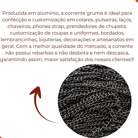 Corrente Grume 4.6X3.1Mm Em Aluminio Com 100 Metros 076 - Grafite 076