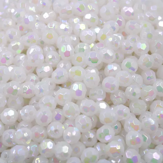 Bola Sextavada Irisada Passante 06Mm Em Acrilico Com 500Gr 209 - Branco 209