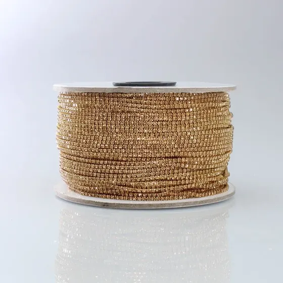 Corrente De Strass Junta Ss6.5 Em Vidro Com 100 Metros 545 - Dourado + Light Topazio